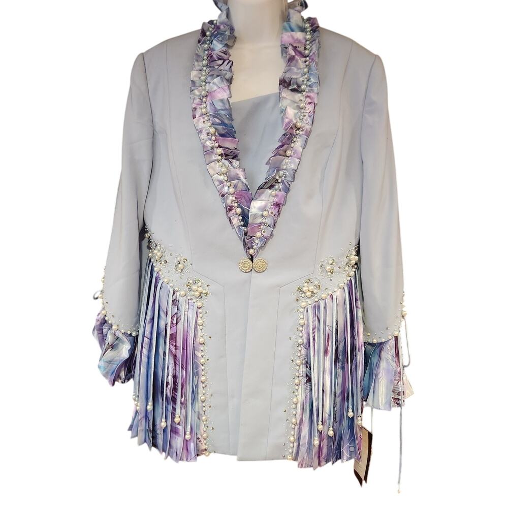 NWT Elite Champagne Blue And Purple Fringe Church Blazer And Tank set sz 12
